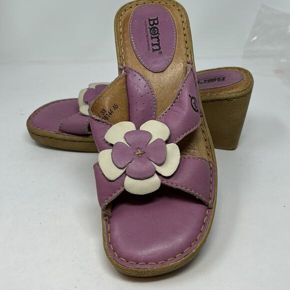 Born Women's Purple & White Leather Wedge Mule Slide Sandals Size 38 (8) - Picture 2 of 15